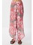 Desenli Yırtmaçlı Viskon Pantolon LFZ0008 Gri Pembe 4