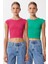 2’li Paket Basic Fitilli Örme Crop Bluz LMX0123 Yeşil Koyu Pembe 1