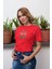 Leoparlı Cherry Baskılı / Kadın Çok Renkli T-Shirt %100 Pamuk Regular Fıt Rahat Kalıp 1