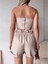 Tüllü Deri Crop Bej W24615 5