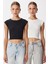 2’li Paket Basic Fitilli Örme Crop Bluz LMX0123 Siyah Ekru 1