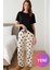Kadın Pijama Takımı Siyah Kısa Kollu Puantiye Desenli Saten 1