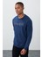 İndigo Yazı Nakışlı O Yaka Rahat Form İçi Polarlı Erkek Sweatshirt - 88020 1