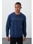 İndigo Yazı Nakışlı O Yaka Rahat Form İçi Polarlı Erkek Sweatshirt - 88020 4