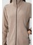 Koyu Bej Dik Yaka Fermuarlı Rahat Form Kadın Polar Sweatshirt - 97173 3