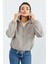 Koyu Bej Yarım Fermuar Etek Ucu Büzgülü Kadın Polar Oversize Sweatshirt - 97171 3