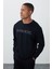 Lacivert Yazı Nakışlı O Yaka Rahat Form İçi Polarlı Erkek Sweatshirt - 88020 4