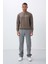 Koyu Bej Yazı Nakışlı O Yaka Rahat Form İçi Polarlı Erkek Sweatshirt - 88020 4