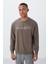 Koyu Bej Yazı Nakışlı O Yaka Rahat Form İçi Polarlı Erkek Sweatshirt - 88020 5
