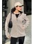 Koyu Bej Kapüşonlu Fermuarlı Rahat Form Kadın Polar Sweatshirt - 97233 5