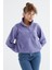 Açık Eflatun Yarım Fermuar Etek Ucu Büzgülü Kadın Polar Oversize Sweatshirt - 97171 1