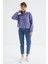 Açık Eflatun Yarım Fermuar Etek Ucu Büzgülü Kadın Polar Oversize Sweatshirt - 97171 2