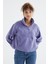 Açık Eflatun Yarım Fermuar Etek Ucu Büzgülü Kadın Polar Oversize Sweatshirt - 97171 5