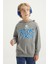 Gri Melanj Yazı Baskılı Kanguru Cepli Kapüşonlu Standart Kalıp Erkek Çocuk Sweatshirt - 11002 1