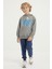 Gri Melanj Yazı Baskılı Kanguru Cepli Kapüşonlu Standart Kalıp Erkek Çocuk Sweatshirt - 11002 2