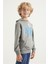 Gri Melanj Yazı Baskılı Kanguru Cepli Kapüşonlu Standart Kalıp Erkek Çocuk Sweatshirt - 11002 5