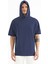 İndigo Kapüşonlu Kol Etiket Detaylı Oversize Erkek T-shirt - 88179 3