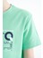 Su Yeşili Baskı Detaylı O Yaka Standart Kalıp Erkek Çocuk T-Shirt - 11145 5