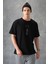 Siyah %100 Pamuk Kalın Yumuşak Dokulu Oversize Fit Baskılı Erkek T-Shirt - 88355 1