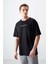 Siyah %100 Pamuk Kalın Yumuşak Dokulu Oversize Fit Baskılı Erkek T-Shirt - 88358 1