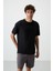 Siyah Waffle İnterlok Yüzeyi Dokulu Oversize Fit Basic Erkek T-Shirt - 88380 1