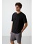 Siyah Waffle İnterlok Yüzeyi Dokulu Oversize Fit Basic Erkek T-Shirt - 88380 4