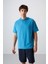 Petrol Mavi Pamuklu Kalın Yumuşak Dokulu Oversize Fit Basic Erkek T-Shirt - 88352 1