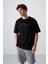 Siyah Pamuklu Kalın Yumuşak Dokulu Oversize Fit Baskılı Erkek T-Shirt - 88320 1