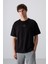 Siyah Pamuklu Kalın Yumuşak Dokulu Oversize Fit Baskılı Erkek T-Shirt - 88323 1