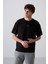 Siyah Pamuklu Kalın Yumuşak Dokulu Oversize Fit Baskılı Erkek T-Shirt - 88323 2
