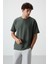 Haki Waffle İnterlok Yüzeyi Dokulu Oversize Fit Basic Erkek T-Shirt - 88379 1