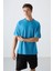Petrol Mavi Pamuklu Kalın Yüzeyi Dokulu Oversize Fit Basic Erkek T-Shirt - 88340 4