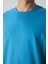 Petrol Mavi Pamuklu Kalın Yumuşak Dokulu Oversize Fit Basic Erkek T-Shirt - 88349 4