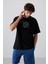 Siyah - Beyaz Pamuklu Kalın Yumuşak Dokulu Oversize Fit Baskılı Erkek T-Shirt - 88324 1