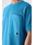 Petrol Mavi Pamuklu Kalın Yüzeyi Dokulu Oversize Fit Basic Erkek T-Shirt - 88341 3