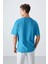 Petrol Mavi Pamuklu Kalın Yüzeyi Dokulu Oversize Fit Basic Erkek T-Shirt - 88341 5
