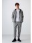 Gri Melanj Pamuklu Kalın Yumuşak Dokulu Comfort Fit Baskılı Erkek Eşofman Takım - 85236 1