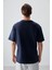 Lacivert %100 Pamuk Kalın Yumuşak Dokulu Oversize Fit Baskılı Erkek T-Shirt - 88355 4
