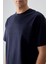 Lacivert Pamuklu Kalın Yumuşak Dokulu Oversize Fit Basic Erkek T-Shirt - 88378 2