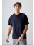 Lacivert Pamuklu Kalın Yumuşak Dokulu Oversize Fit Basic Erkek T-Shirt - 88378 4