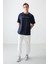 Lacivert %100 Pamuk Kalın Yumuşak Dokulu Oversize Fit Baskılı Erkek T-Shirt - 88357 3