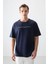 Lacivert %100 Pamuk Kalın Yumuşak Dokulu Oversize Fit Baskılı Erkek T-Shirt - 88357 4