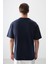 Lacivert %100 Pamuk Kalın Yumuşak Dokulu Oversize Fit Baskılı Erkek T-Shirt - 88357 5