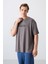 Koyu Gri Pamuklu Kalın Yumuşak Dokulu Oversize Fit Baskılı Erkek T-Shirt - 88334 4