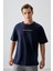 Lacivert %100 Pamuk Kalın Yumuşak Dokulu Oversize Fit Baskılı Erkek T-Shirt - 88358 1