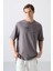 Koyu Gri Pamuklu Kalın Yumuşak Dokulu Oversize Fit Baskılı Erkek T-Shirt - 88326 4