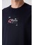 Lacivert Pamuklu Kalın Yumuşak Dokulu Oversize Fit Baskılı Erkek T-Shirt - 88350 2
