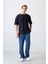 Lacivert Pamuklu Kalın Yüzeyi Dokulu Oversize Fit Basic Erkek T-Shirt - 88339 2
