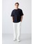 Lacivert Pamuklu Kalın Yüzeyi Dokulu Oversize Fit Baskılı Erkek T-Shirt - 88336 2