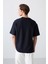 Lacivert Pamuklu Kalın Yüzeyi Dokulu Oversize Fit Baskılı Erkek T-Shirt - 88336 5